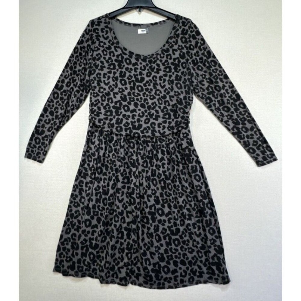 Old Navy Women’s Knit Dress Size 1X Gray Black Cheetah Animal Long Sleeves